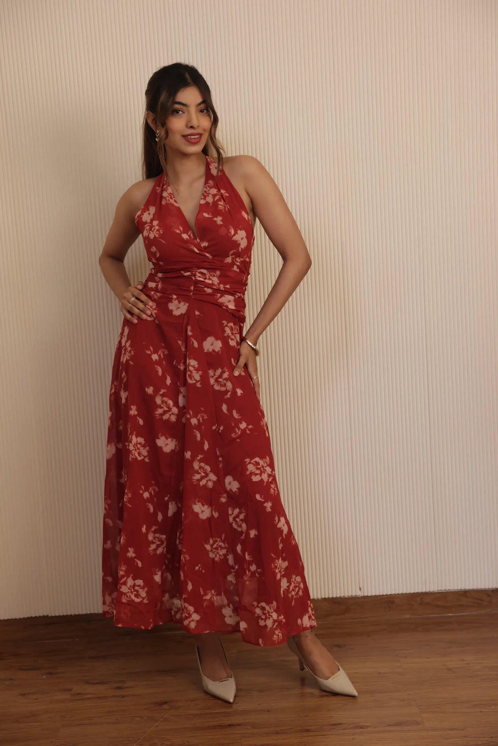 Red Rosa Halter Dress