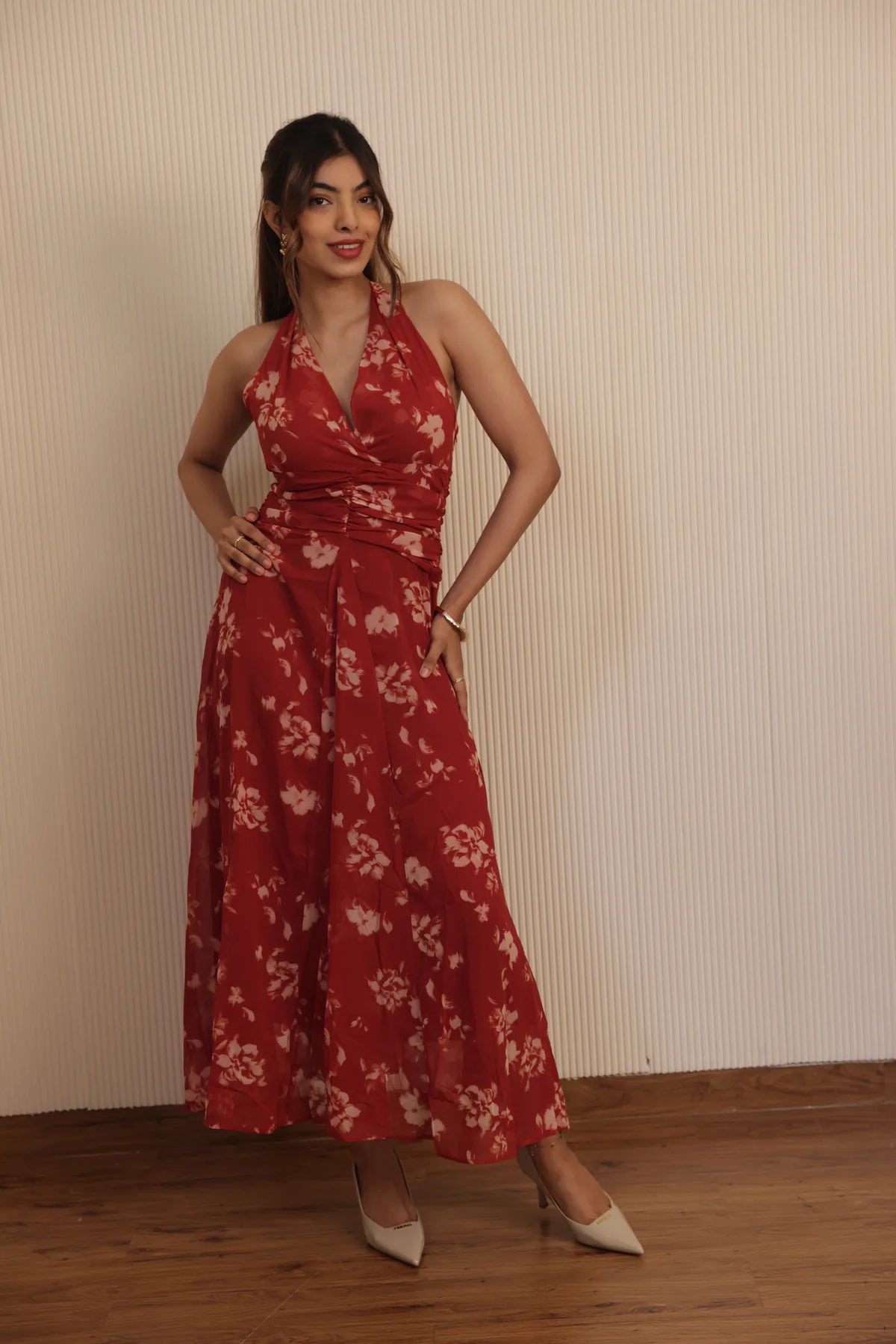 Red Rosa Halter Dress