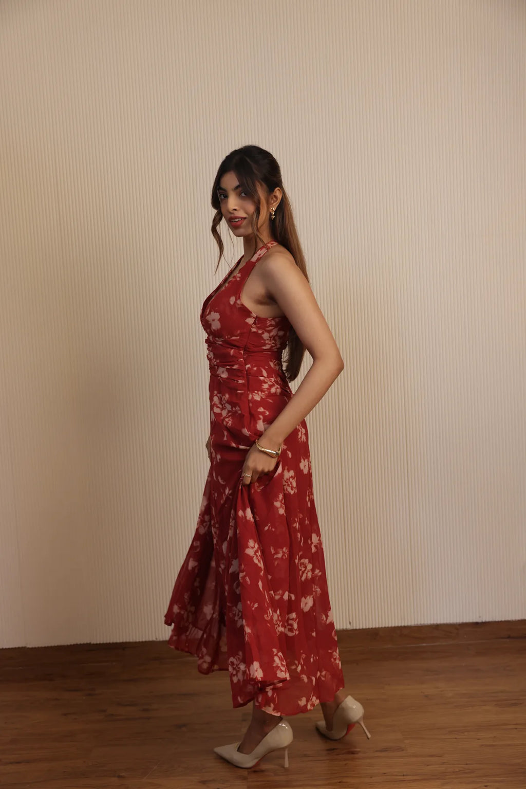 Red Rosa Halter Dress