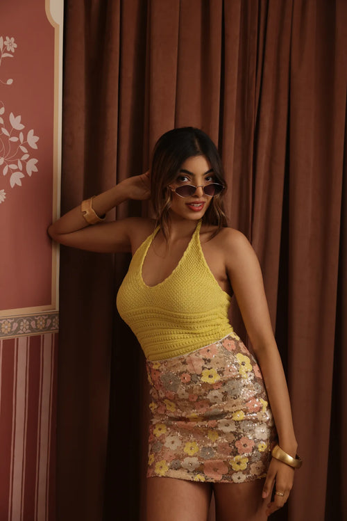 Yellow Posy Printed Skirt